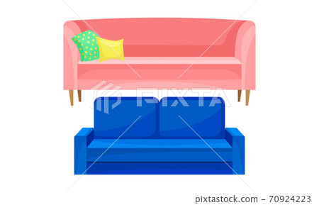 Room Furniture with Sofa or Settee Vector Set Room Furniture with Sofa or Settee Vector Set 70924223
