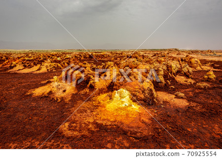 Mysterious scenery and sky near Dallol volcano, stopped by on a tour of the Danakil Desert in Ethiopia 70925554