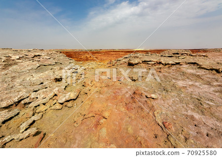 Mysterious scenery and sky near Dallol volcano, stopped by on a tour of the Danakil Desert in Ethiopia 70925580