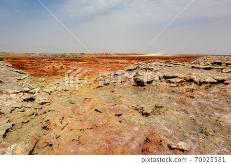 Mysterious scenery and sky near Dallol volcano, stopped by on a tour of the Danakil Desert in Ethiopia 70925581
