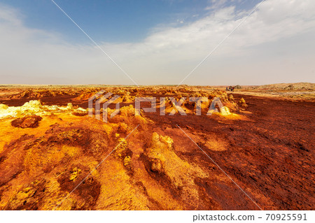 Mysterious scenery and sky near Dallol volcano, stopped by on a tour of the Danakil Desert in Ethiopia 70925591