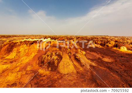 Mysterious scenery and sky near Dallol volcano, stopped by on a tour of the Danakil Desert in Ethiopia 70925592