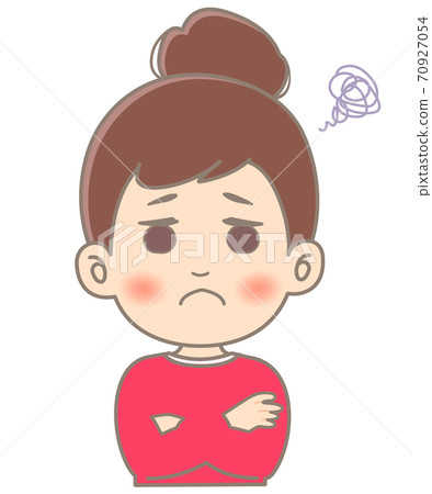 一個女人，臉上有麻煩，雙臂折疊單件 70927054