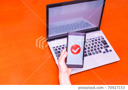 Smartphone authentication verify electronic approval [image of digitization of authentication] 70927153