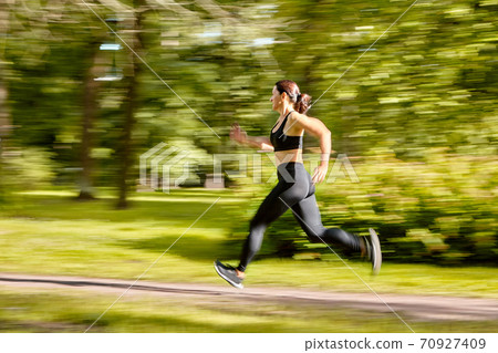 Motion blur of woman's training in park. Motion blur of woman's training in park. 70927409