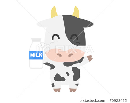 拿著牛奶瓶牛字符的插圖 70928455
