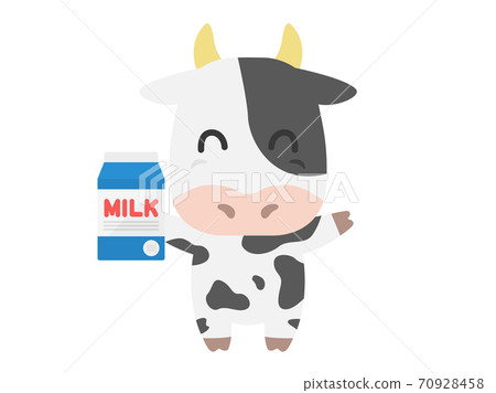 Illustration of a cow character holding a milk carton 70928458