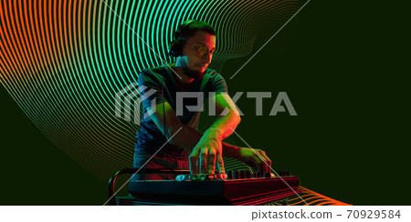 Neoned modern artwork, horizontal flyer, cover with trendy design and colors 70929584