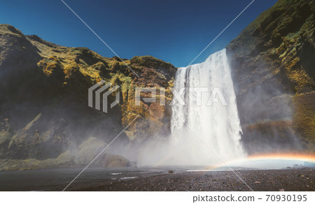 Skogarfoss waterfall and summer sunny day, Iceland 70930195