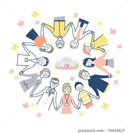 Family and healthcare professionals holding hands in a circle Hospital 70930627