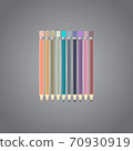 Varicolored color pencils set isolated on gray background. Office supplies. 70930919