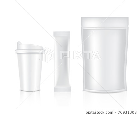3D Glossy Stick sachet mockup and Cup isolated on white background. Vector illustration. Food and beverage Packaging concept design. 3D Glossy Stick sachet mockup and Cup isolated on white background. Vector illustration. Food and beverage Packaging concept design. 70931308
