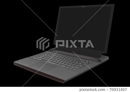 3d rendering of modern gaming laptop with rgb lights isolated on black 3d rendering of modern gaming laptop with rgb lights isolated on black 70931807