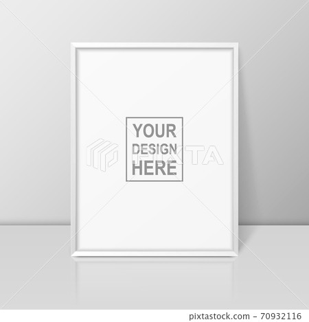 Vector 3d Realistic A4 White Wooden Simple Modern Frame on a Glossy White Shelf or Table with Reflection Against a White Wall. It can be used for presentations. Design Template for Mockup, Front View Vector 3d Realistic A4 White Wooden Simple Modern Frame on a Glossy White Shelf or Table with Reflection Against a White Wall. It can be used for presentations. Design Template for Mockup, Front View 70932116