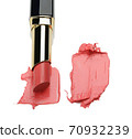 cosmetic lipstick, opened tubes with lipstick smears on a white background. 70932239