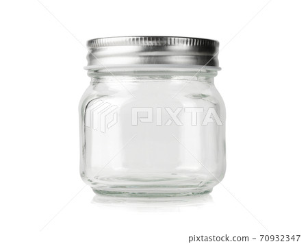 Empty mason jar with silver lid isolated on white. 70932347
