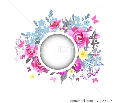 Beautiful floral frame with different flowers. Vector illustration 70933406