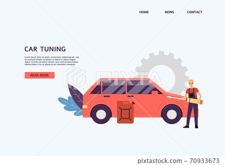 Website template for car tuning service with mechanic flat vector illustration. Website template for car tuning service with mechanic flat vector illustration. 70933673