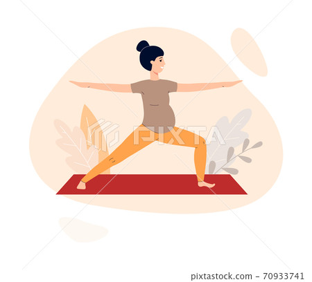 Pregnant woman standing in yoga asana, flat vector illustration isolated. Pregnant woman standing in yoga asana, flat vector illustration isolated. 70933741
