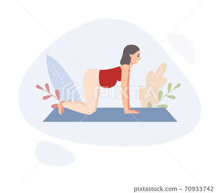 Pregnant woman doing yoga workout, flat vector illustration isolated on white. 70933742