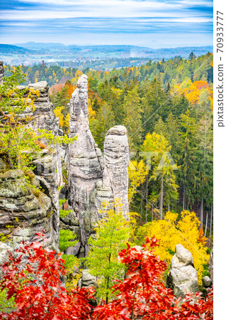 Colorful autumn landscape and sandstone rocks Colorful autumn landscape and sandstone rocks 70933777