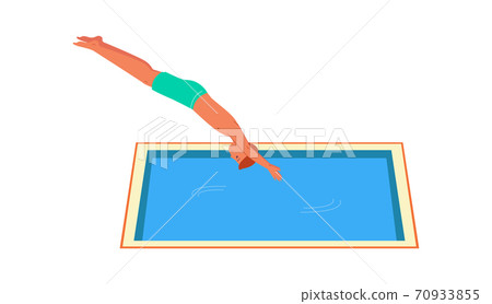 Young man dives into swimming pool, flat vector illustration isolated. Young man dives into swimming pool, flat vector illustration isolated. 70933855