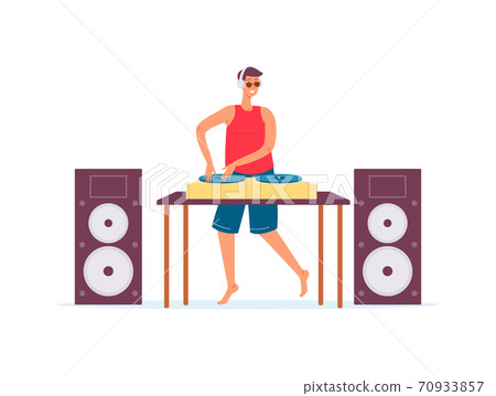 Club DJ mixing music records on turntable flat vector illustration isolated. Club DJ mixing music records on turntable flat vector illustration isolated. 70933857