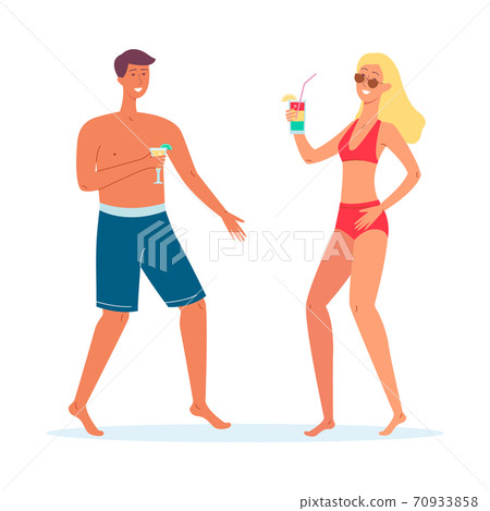 Young dancing couple in swimming clothing flat vector illustration isolated. Young dancing couple in swimming clothing flat vector illustration isolated. 70933858