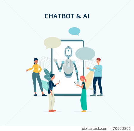 Chatbot assistance and artificial intelligence flat vector illustration isolated. Chatbot assistance and artificial intelligence flat vector illustration isolated. 70933865