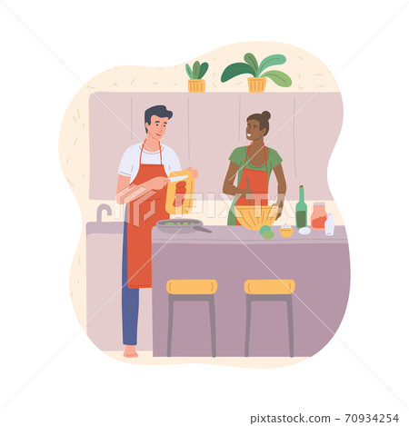 Couple man and woman cooking together flat vector illustration isolated. 70934254
