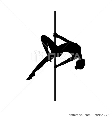 Black silhouette of slim pole dancer woman, flat vector illustration isolated. Black silhouette of slim pole dancer woman, flat vector illustration isolated. 70934272