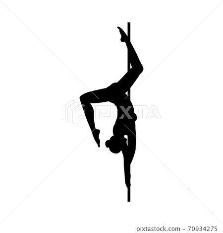 Black silhouette of gymnast pole dancer woman, flat vector illustration isolated. 70934275