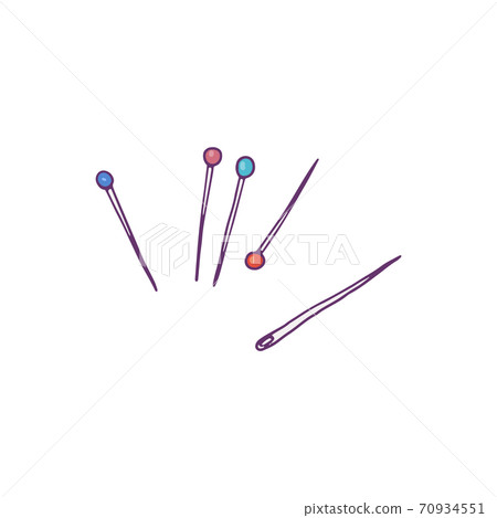 Needles and pins for sewing and embroidery, sketch vector illustration isolated. Needles and pins for sewing and embroidery, sketch vector illustration isolated. 70934551