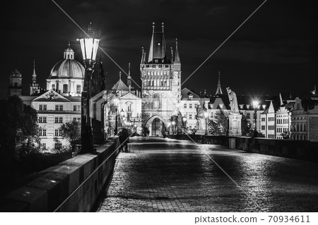 Night on Charles Bridge in Prague 70934611