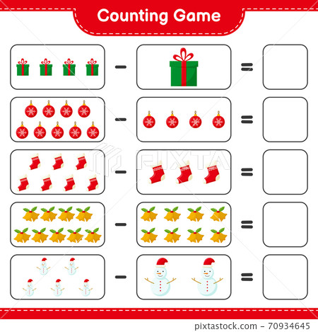 Counting game, count the number of christmas decoration and write the result. Educational children game, printable worksheet, vector illustration 70934645
