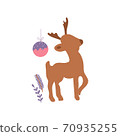 Christmas minimalistic card with reindeer and ball. Vector illustration with winter motif 70935255