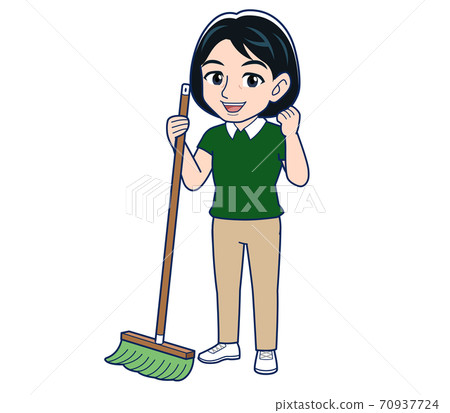 cleaning the floor, sweeping the floor, Housewife 70937724