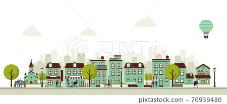 Side-by-side buildings / buildings / houses (landscape / cityscape) Banner illustration / People's daily life Side-by-side buildings / buildings / houses (landscape / cityscape) Banner illustration / People's daily life 70939480