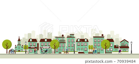 Side-by-side buildings / buildings / houses (landscape / cityscape) Banner illustration / People's daily life Side-by-side buildings / buildings / houses (landscape / cityscape) Banner illustration / People's daily life 70939484
