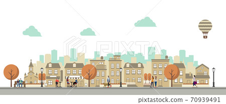Side-by-side buildings / buildings / houses (landscape / cityscape) Banner illustration / People's daily life Side-by-side buildings / buildings / houses (landscape / cityscape) Banner illustration / People's daily life 70939491