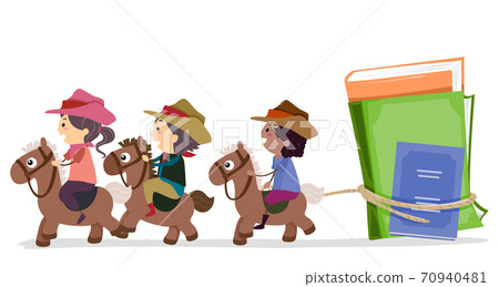 Stickman Kids Cowboy Catch Books Illustration 70940481