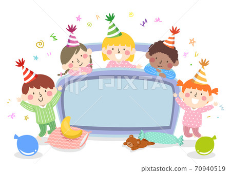 Kids Bedroom Party Bed Board Confetti Illustration 70940519