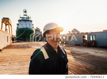 Marine Deck Officer or Chief mate on deck of offshore vessel or ship 70940611