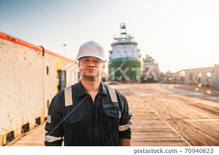 Marine Deck Officer or Chief mate on deck of offshore vessel or ship 70940622