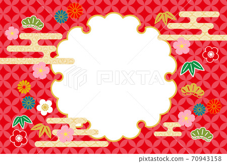 New Year's card-Japanese pattern background frame 70943158