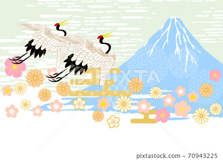 2021 Ox New Year's card-Mt. Fuji and Japanese crane 2021 Ox New Year's card-Mt. Fuji and Japanese crane 70943225
