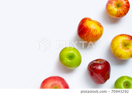 Fresh apples on white background. Top view 70943292