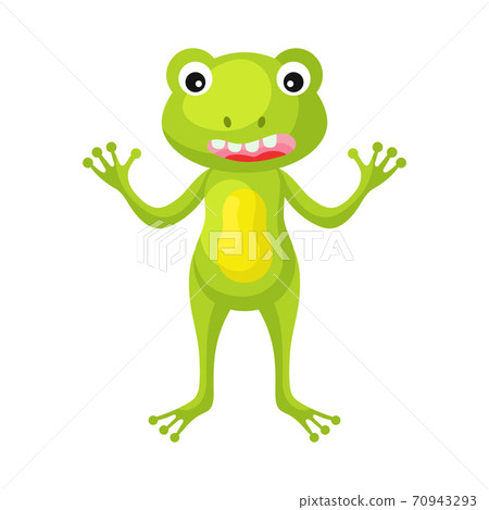 Cute funny frog print on white background. Cartoon animal character for design of album, scrapbook, greeting card, invitation, wall decor. Flat colorful vector stock illustration. 70943293