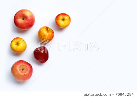 Fresh apples on white background. Top view 70943294