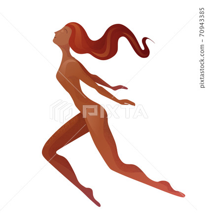 Illustration of a flying African American woman in modern style. Elegant textural stylization of the girl. 70943385